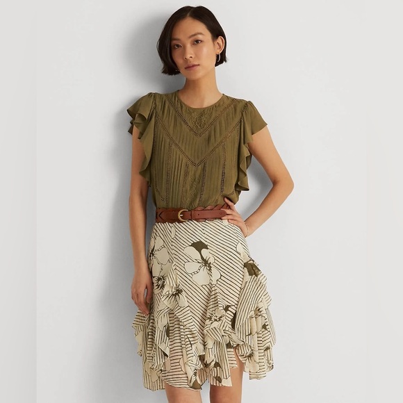 NWT Lauren Ralph Lauren Purple Label Ruffle Floral Skirt - Picture 3 of 15